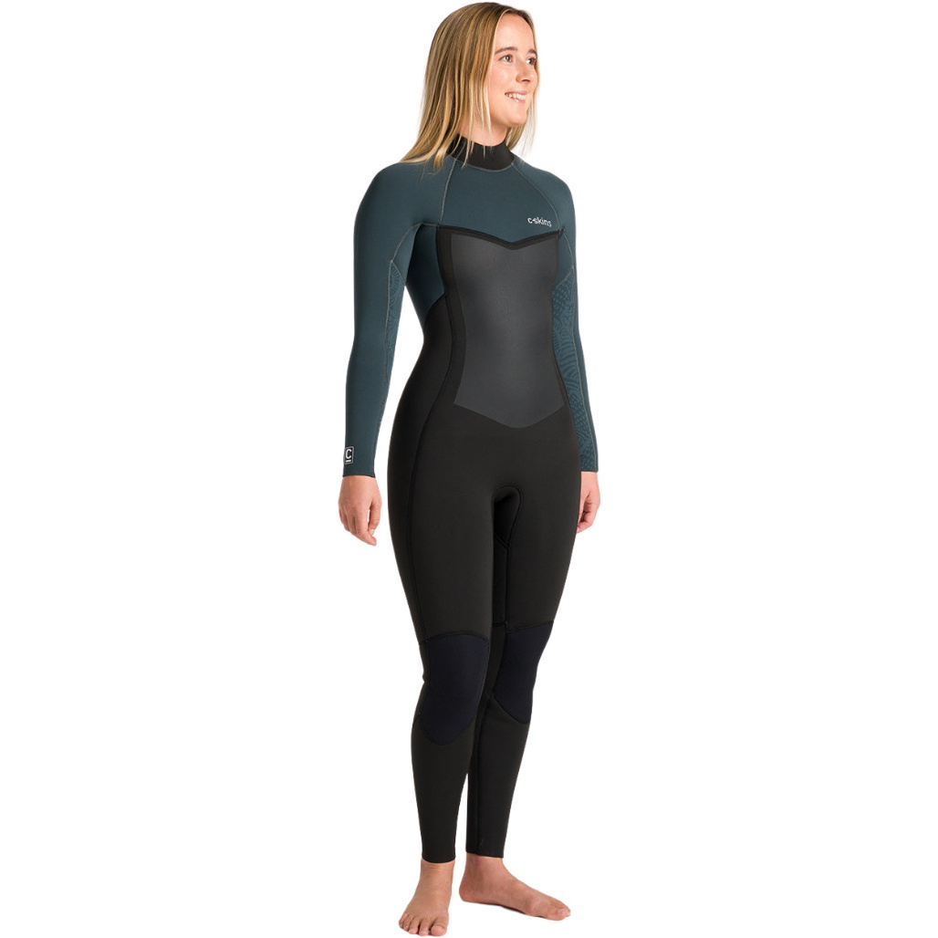 2026 C-Skins Womens Nuwave Surflite 4/3mm Back Zip Wetsuit C-NSL43WBZ - Black / Dark Forest / Retro Blue